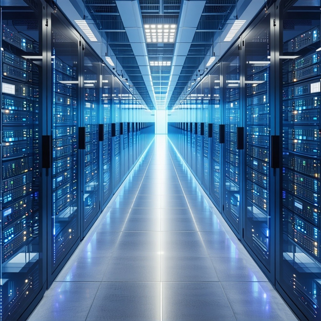 The image depicts bird angle view of a modern data center-1 The image depicts bird angle view of a modern data center-1